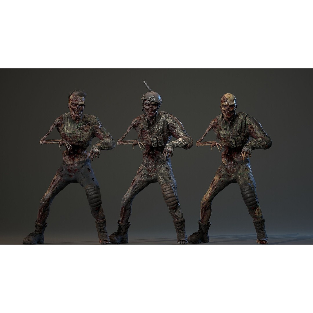 Military Zombie Character 3D Model – Low Poly Rigged Game Asset, FBX - View 22