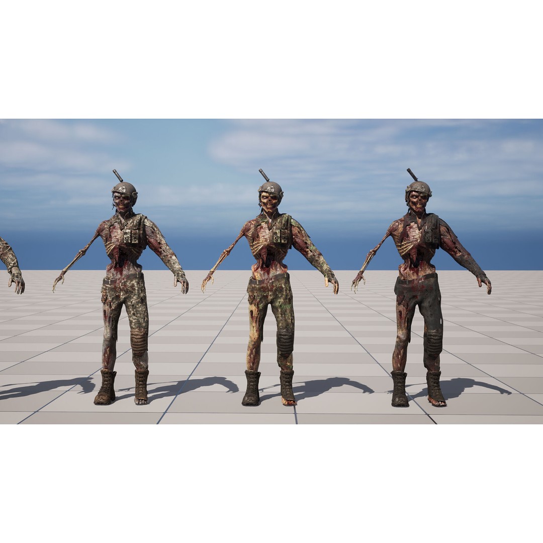 Military Zombie Character 3D Model – Low Poly Rigged Game Asset, FBX - View 23