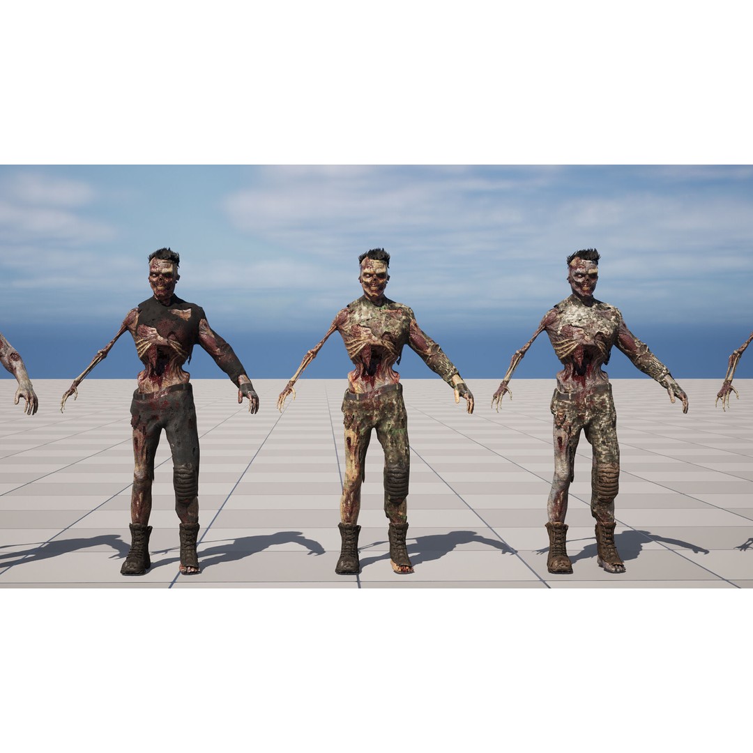 Military Zombie Character 3D Model – Low Poly Rigged Game Asset, FBX - View 24