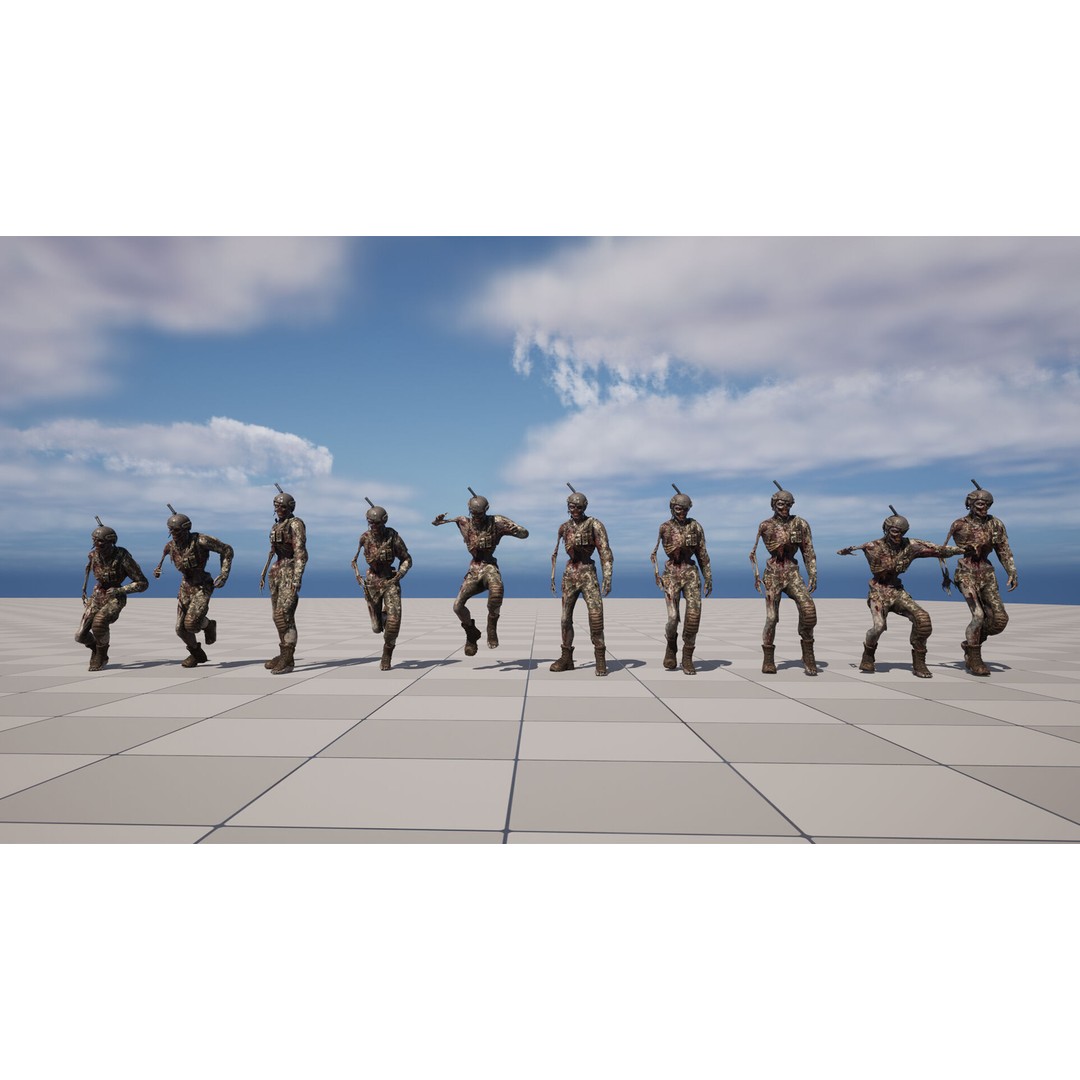 Military Zombie Character 3D Model – Low Poly Rigged Game Asset, FBX - View 25