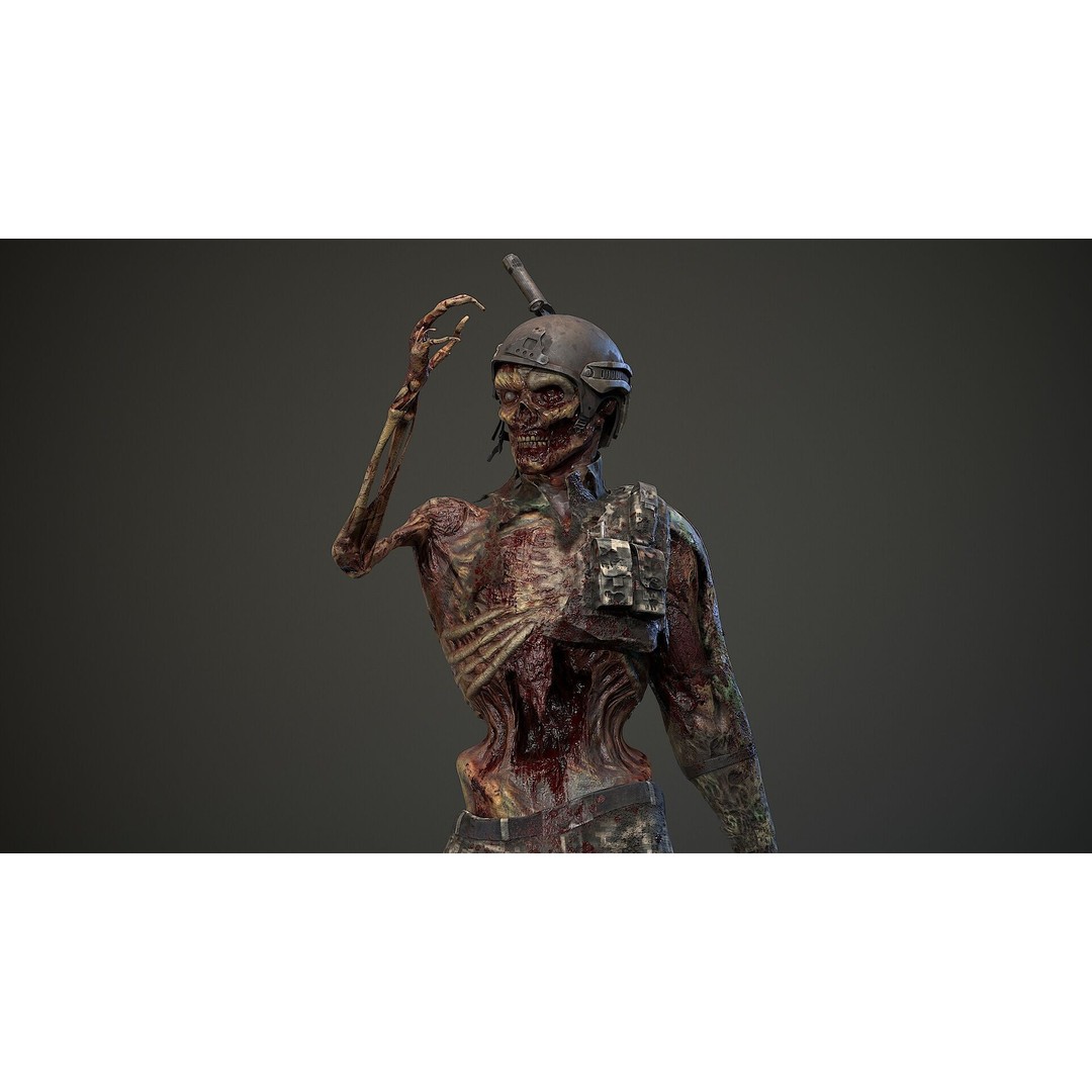 Military Zombie Character 3D Model – Low Poly Rigged Game Asset, FBX - View 3