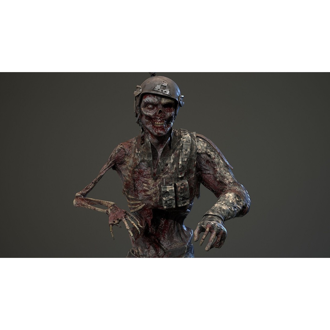 Military Zombie Character 3D Model – Low Poly Rigged Game Asset, FBX - View 4