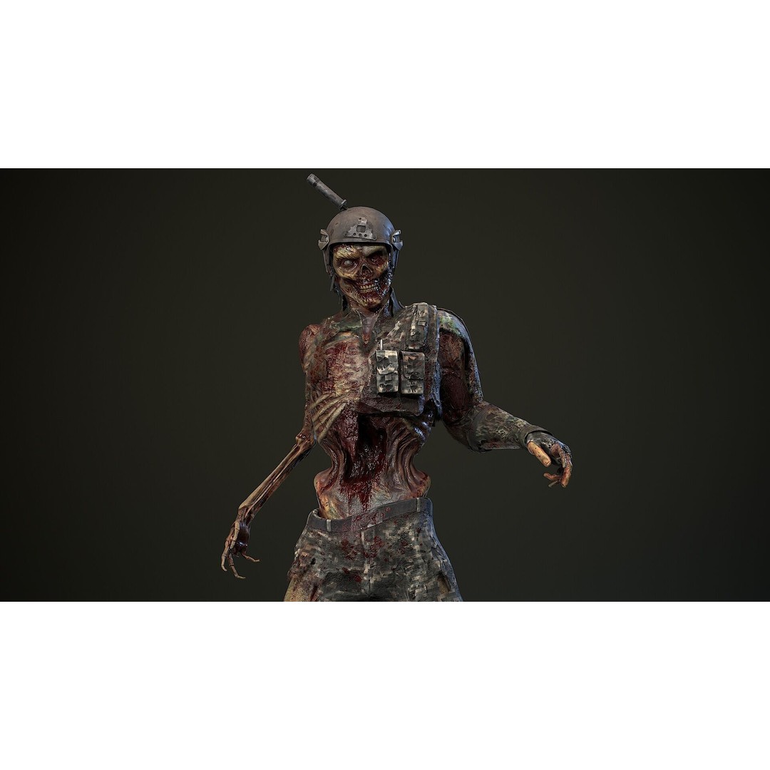 Military Zombie Character 3D Model – Low Poly Rigged Game Asset, FBX - View 5