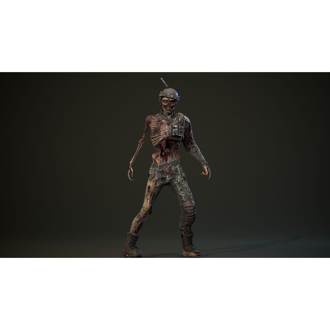 Military Zombie Character 3D Model – Low Poly Rigged Game Asset, FBX - View 7