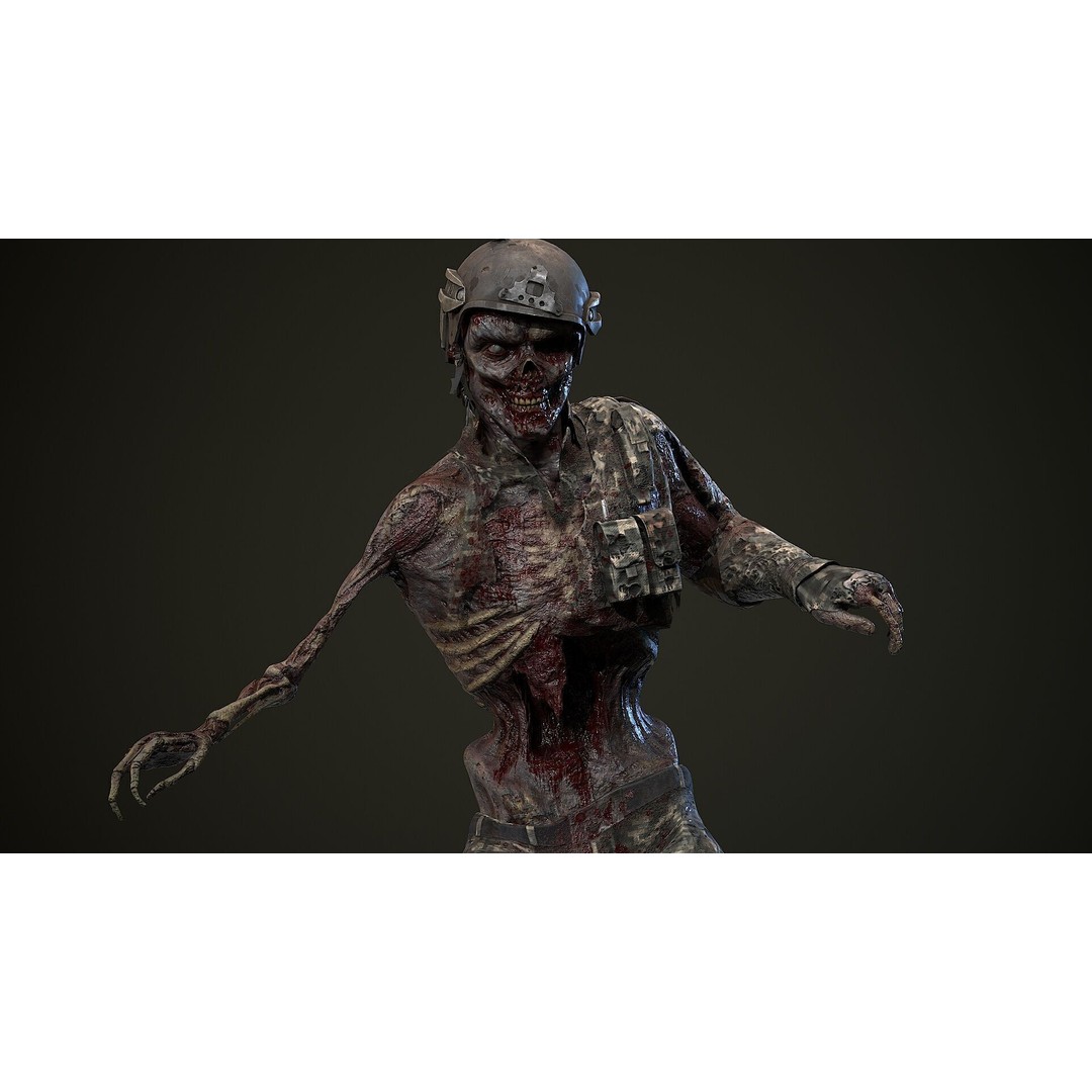 Military Zombie Character 3D Model – Low Poly Rigged Game Asset, FBX - View 8
