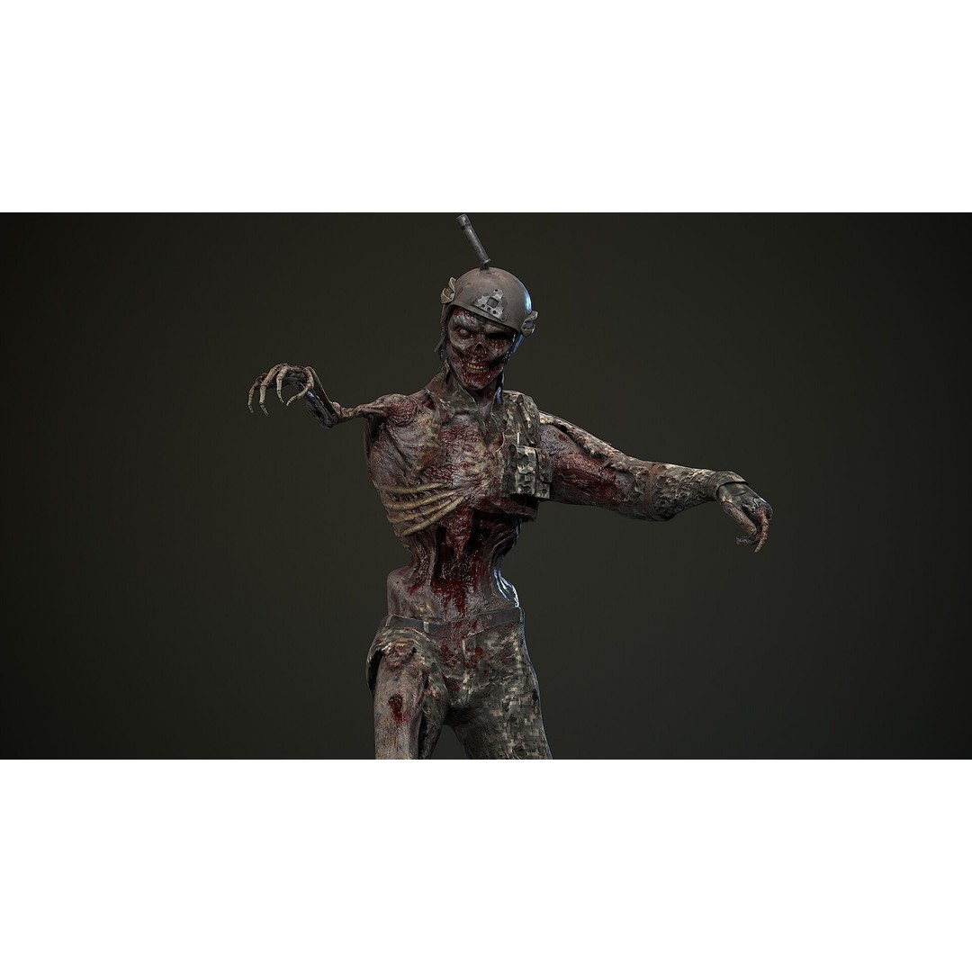 Military Zombie Character 3D Model – Low Poly Rigged Game Asset, FBX - View 9
