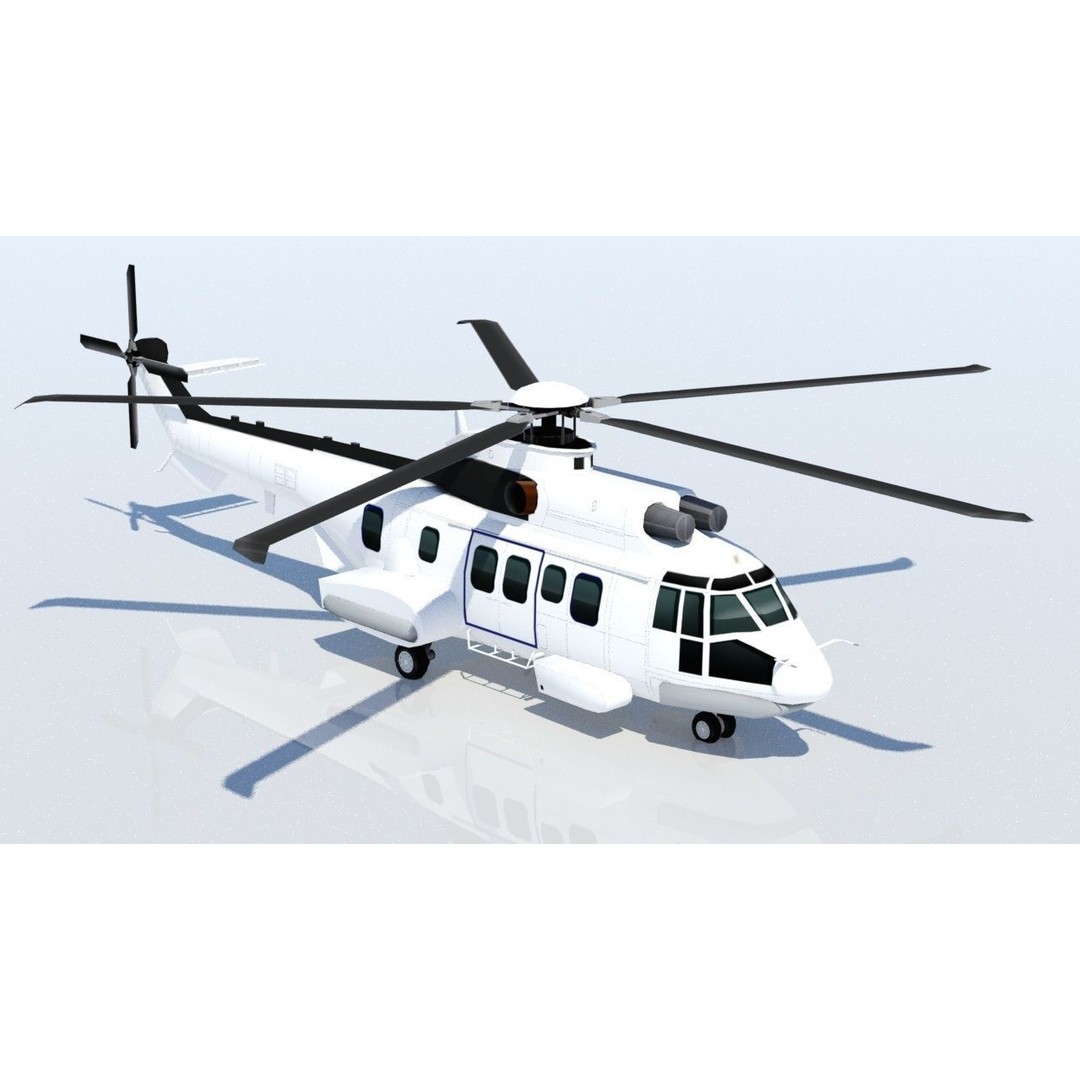 EC225 Super Puma Helicopter 3D Model – Low Poly Game Asset, FBX - View 5