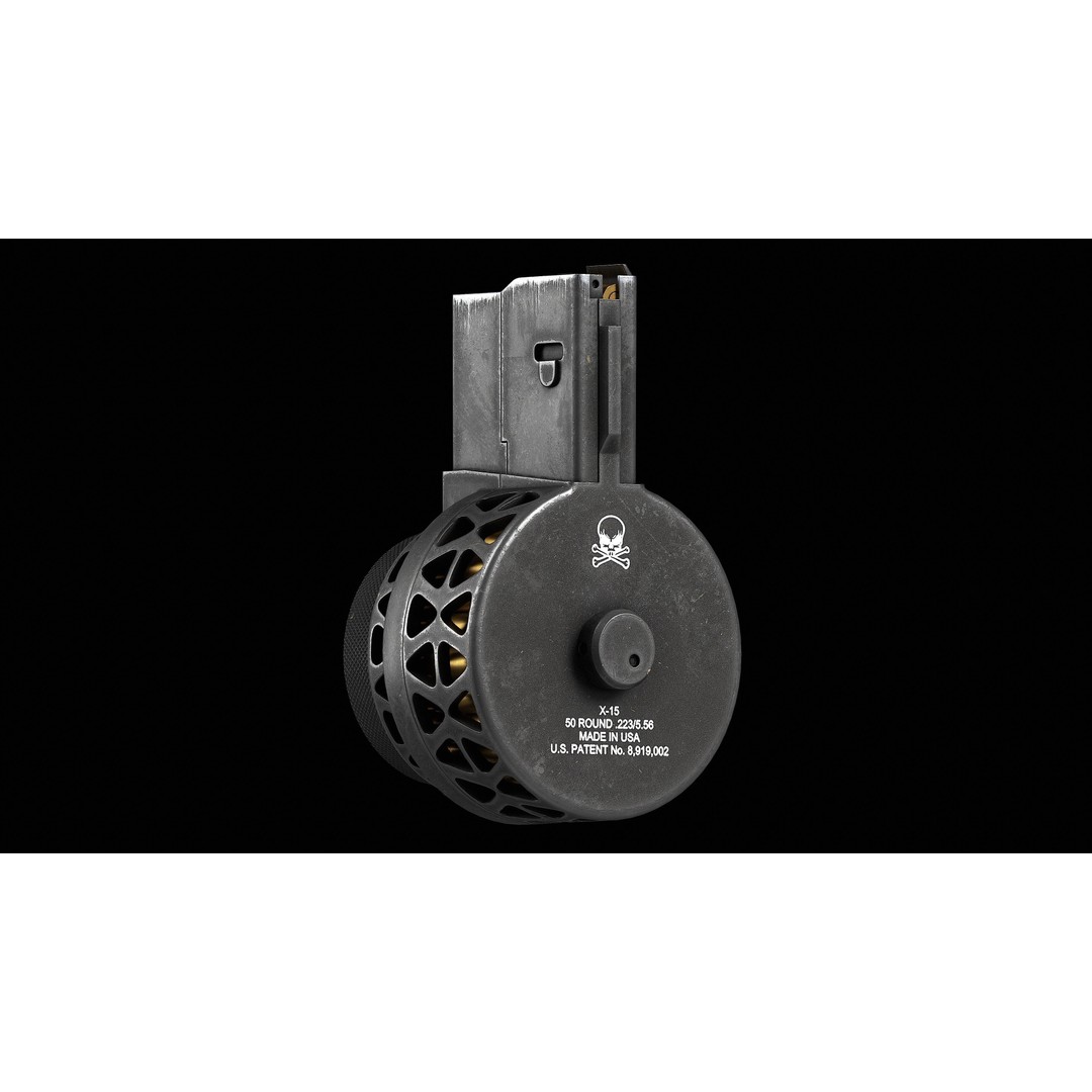 X Products X-15 50 Round Drum Magazine 3D Model – Low Poly Game Asset, FBX - View 10
