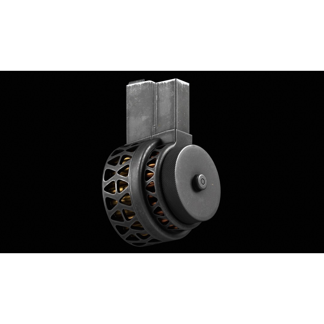X Products X-15 50 Round Drum Magazine 3D Model – Low Poly Game Asset, FBX - View 7