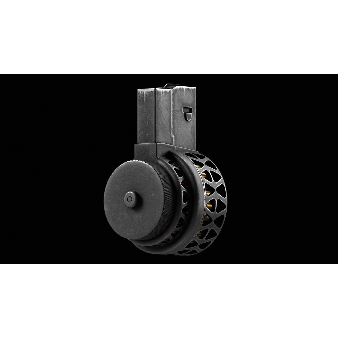 X Products X-15 50 Round Drum Magazine 3D Model – Low Poly Game Asset, FBX - View 8