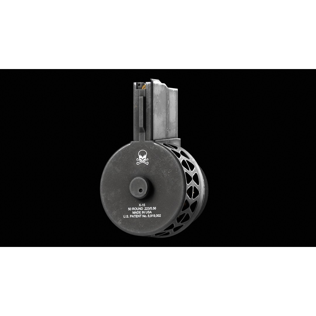 X Products X-15 50 Round Drum Magazine 3D Model – Low Poly Game Asset, FBX - View 9