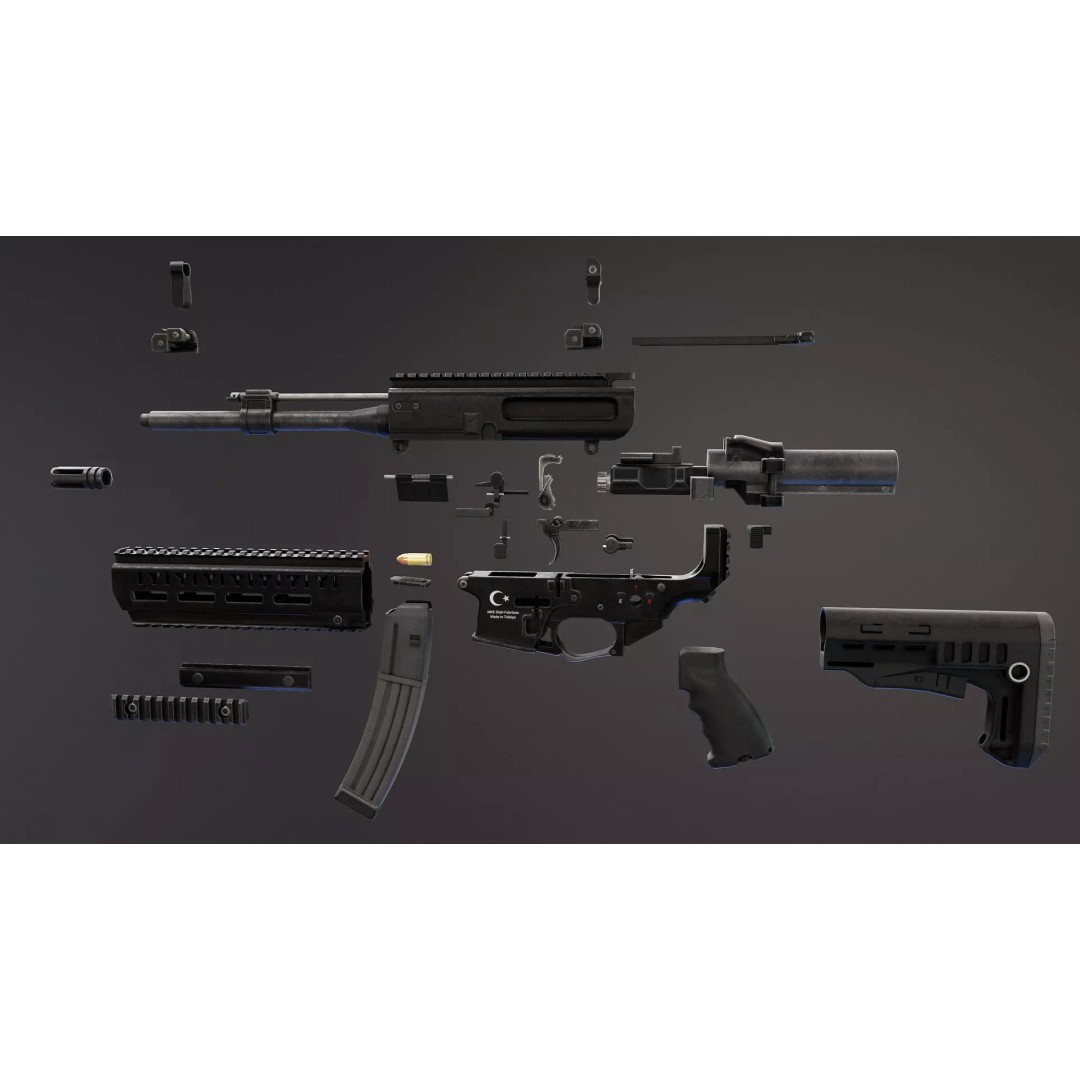 MOT-919 Submachine Gun 3D Model – Low Poly Game Asset, FBX - View 12