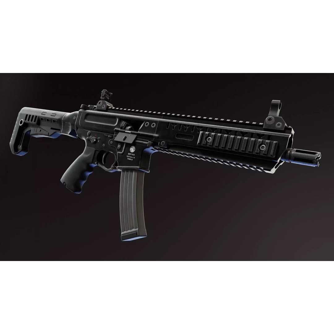 MOT-919 Submachine Gun 3D Model – Low Poly Game Asset, FBX - View 6