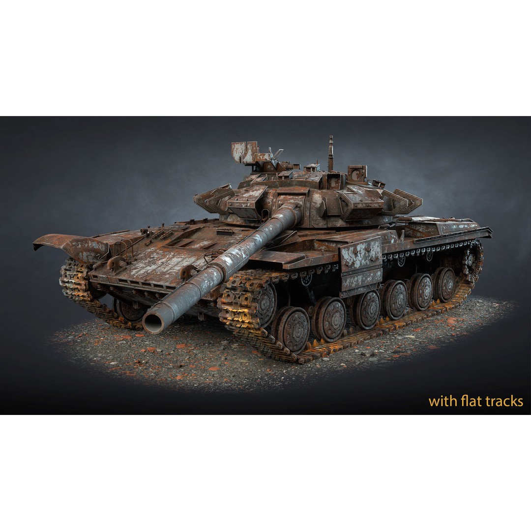 T-64BM Bulat Tank 3D Model – Destroyed Low Poly Game Asset, FBX - View 10