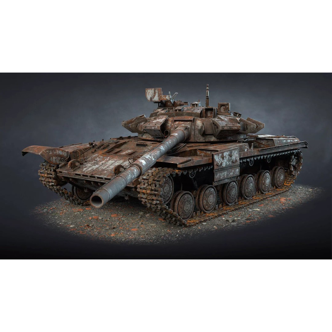 T-64BM Bulat Tank 3D Model – Destroyed Low Poly Game Asset, FBX - View 2