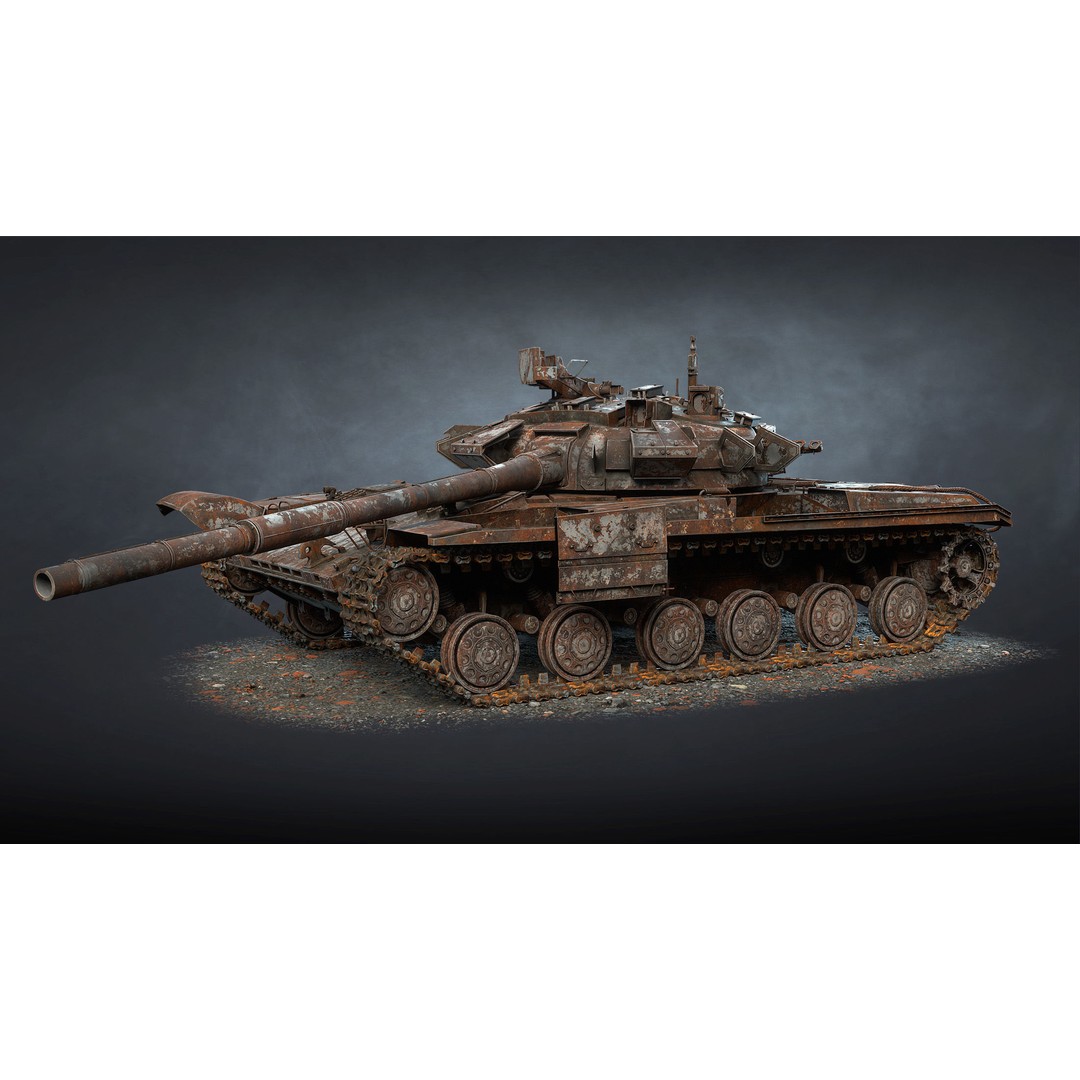 T-64BM Bulat Tank 3D Model – Destroyed Low Poly Game Asset, FBX - View 3