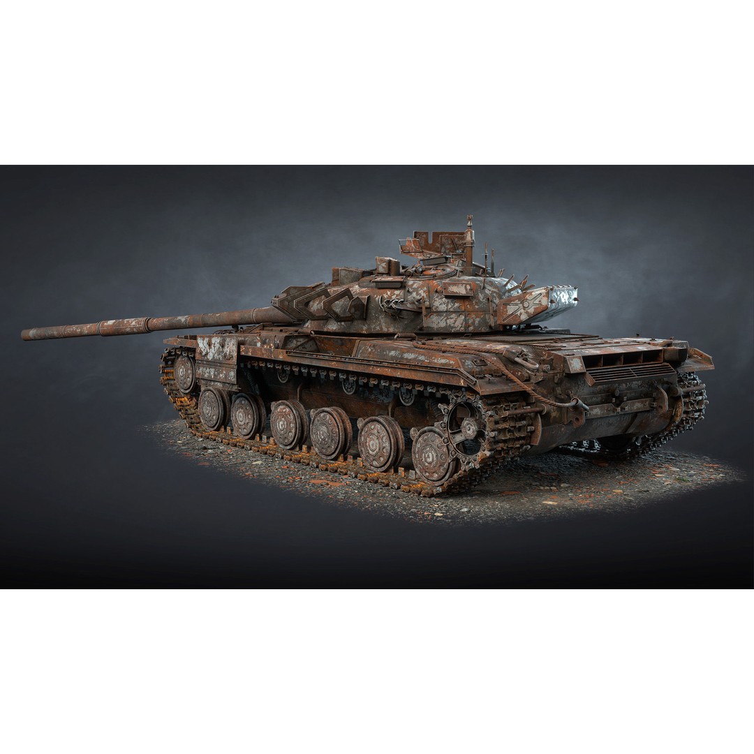 T-64BM Bulat Tank 3D Model – Destroyed Low Poly Game Asset, FBX - View 4