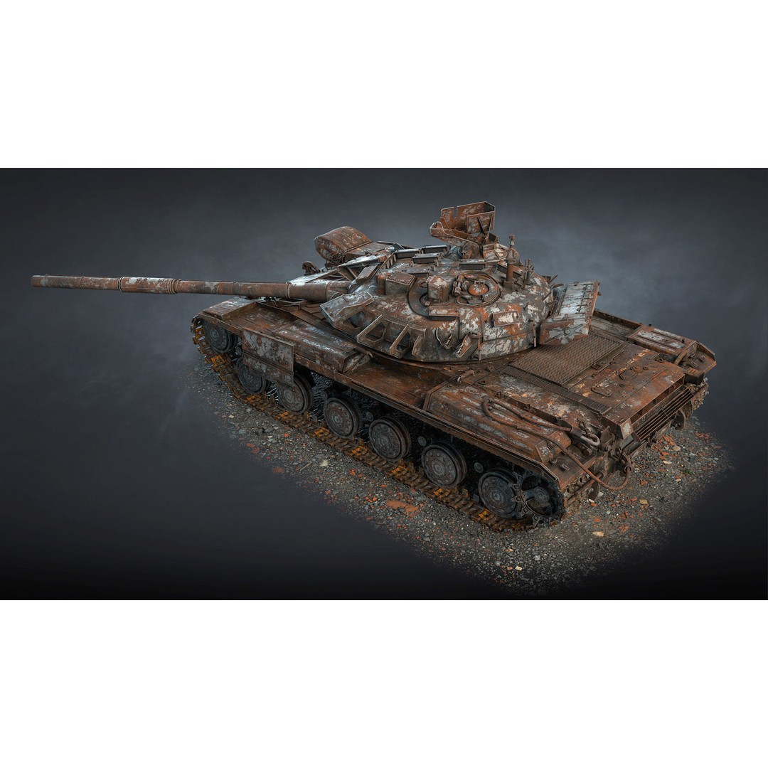 T-64BM Bulat Tank 3D Model – Destroyed Low Poly Game Asset, FBX - View 5