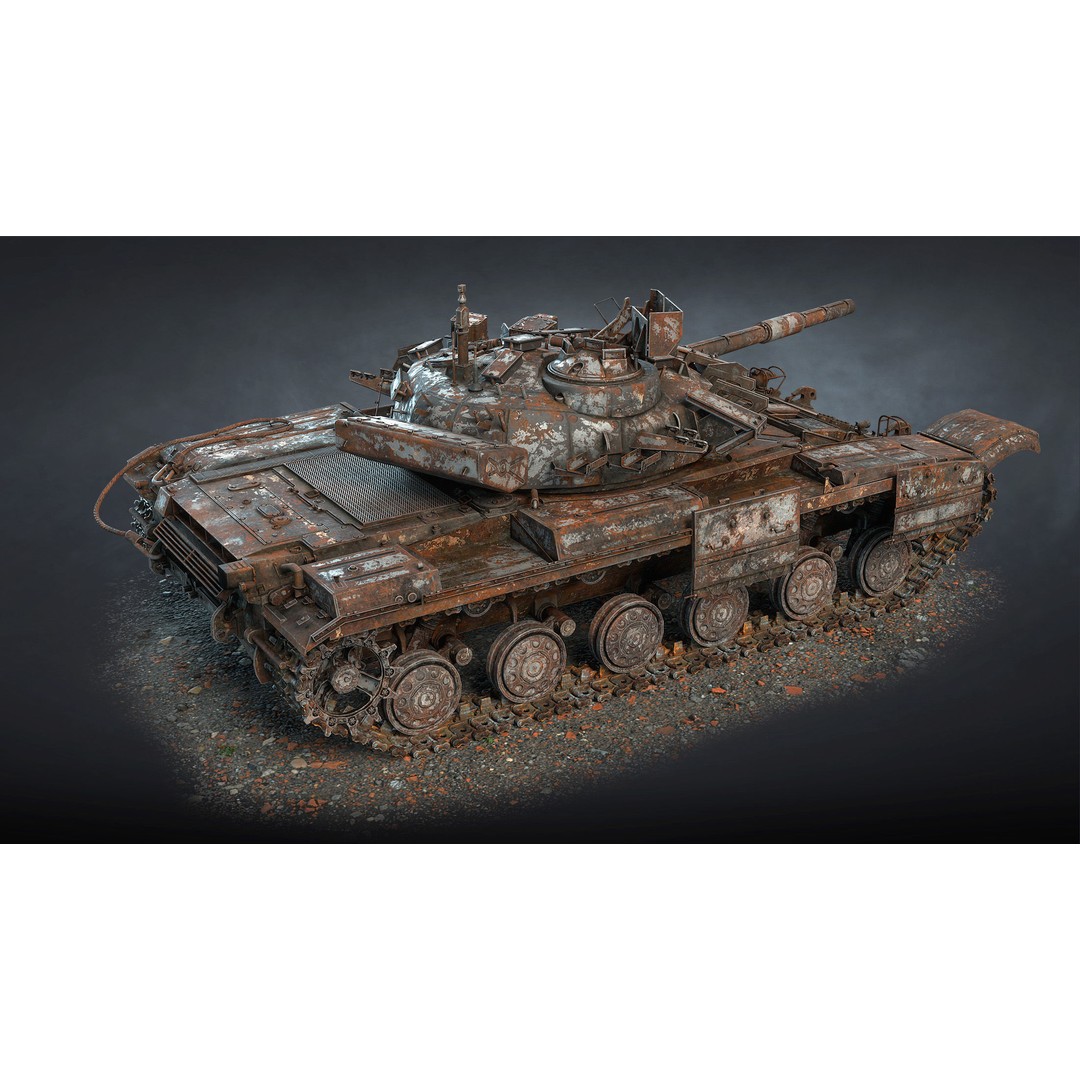 T-64BM Bulat Tank 3D Model – Destroyed Low Poly Game Asset, FBX - View 7