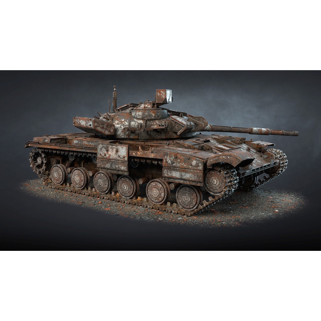 T-64BM Bulat Tank 3D Model – Destroyed Low Poly Game Asset, FBX - View 8