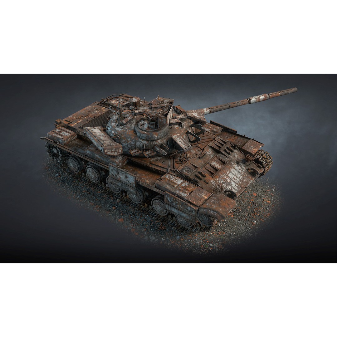 T-64BM Bulat Tank 3D Model – Destroyed Low Poly Game Asset, FBX - View 9