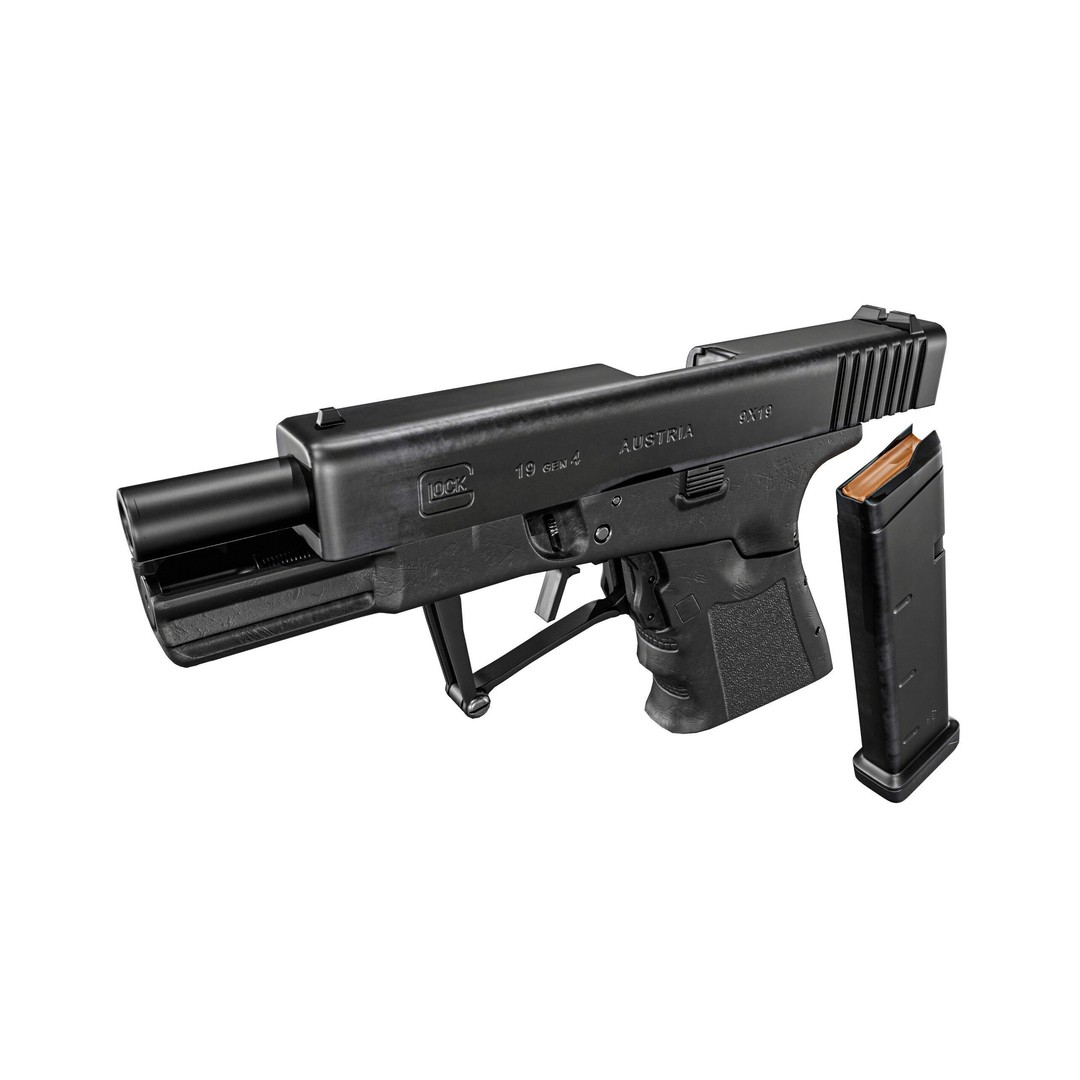 Full Conceal Folding GLOCK 19 3D Model – Low Poly PBR Game Asset, FBX - View 17