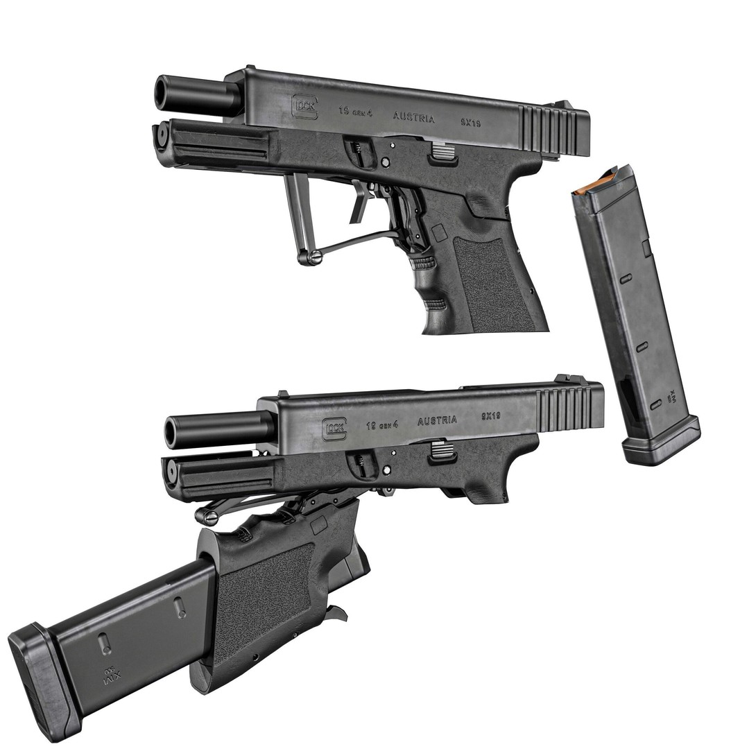 Full Conceal Folding GLOCK 19 3D Model – Low Poly PBR Game Asset, FBX - View 3