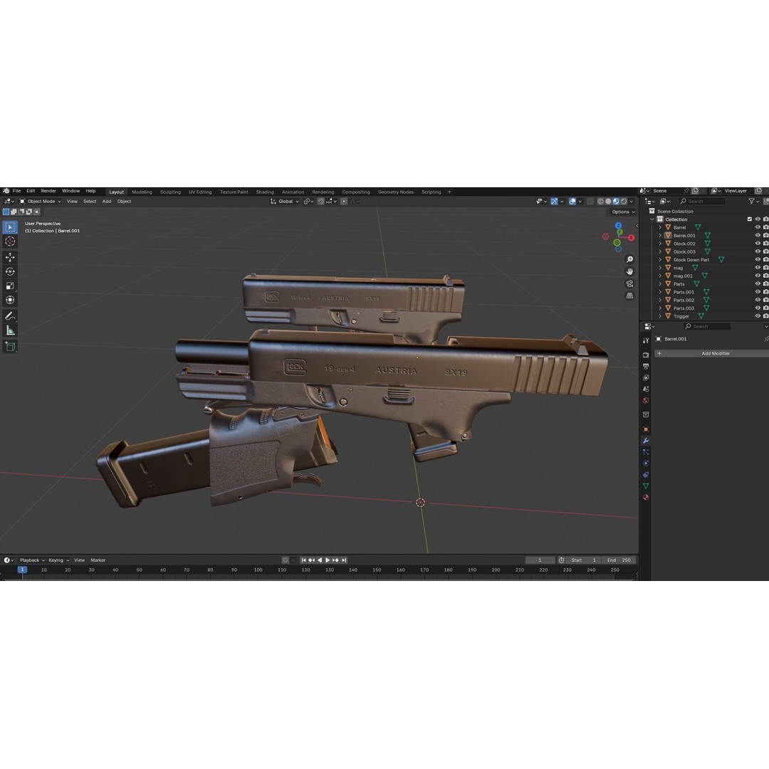 Full Conceal Folding GLOCK 19 3D Model – Low Poly PBR Game Asset, FBX - View 35