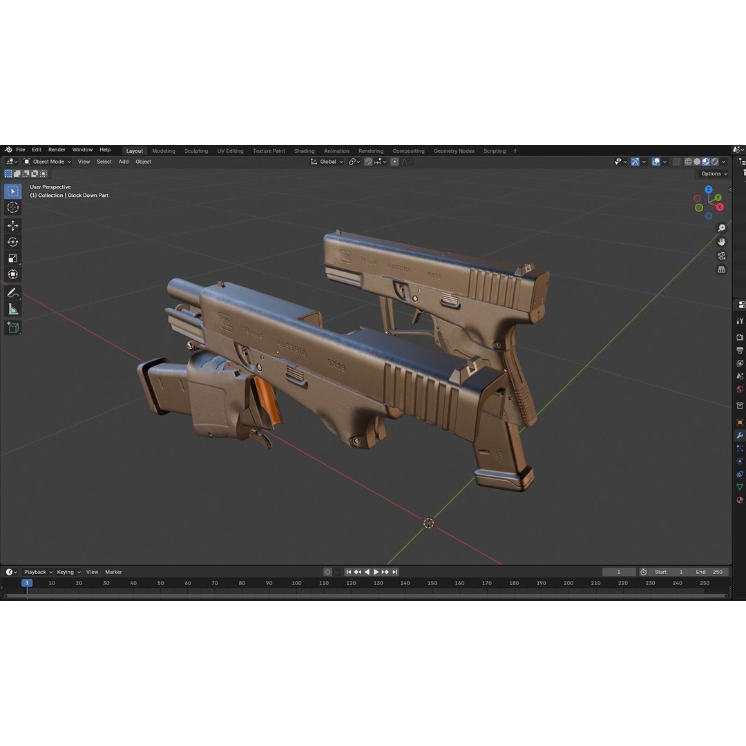 Full Conceal Folding GLOCK 19 3D Model – Low Poly PBR Game Asset, FBX - View 36