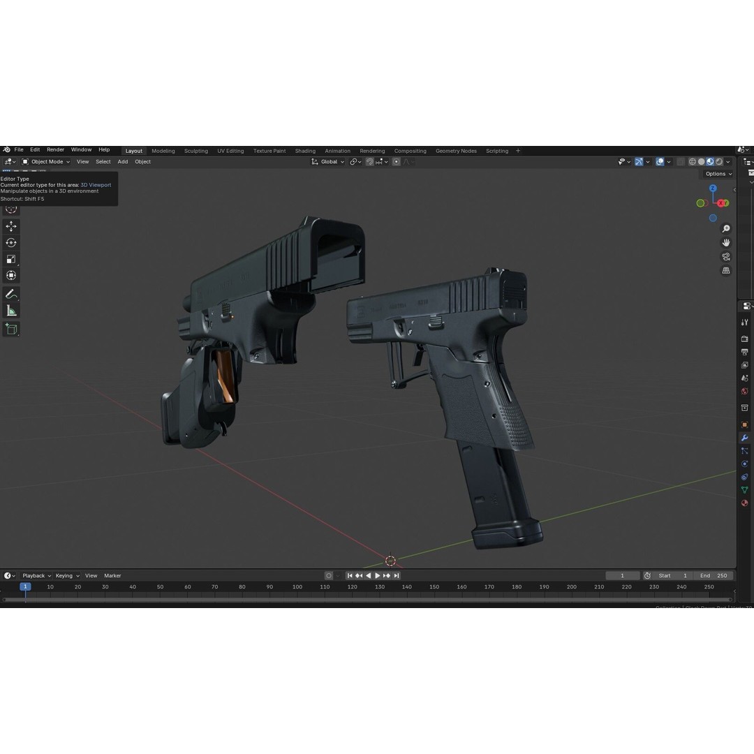 Full Conceal Folding GLOCK 19 3D Model – Low Poly PBR Game Asset, FBX - View 37