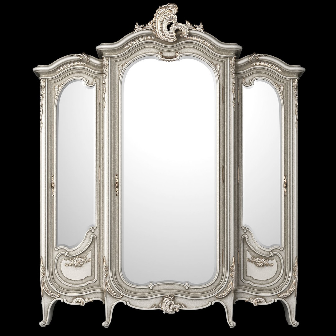 Louis Wardrobe 3D Model – Classical Rococo Design, PBR Textures - View 10