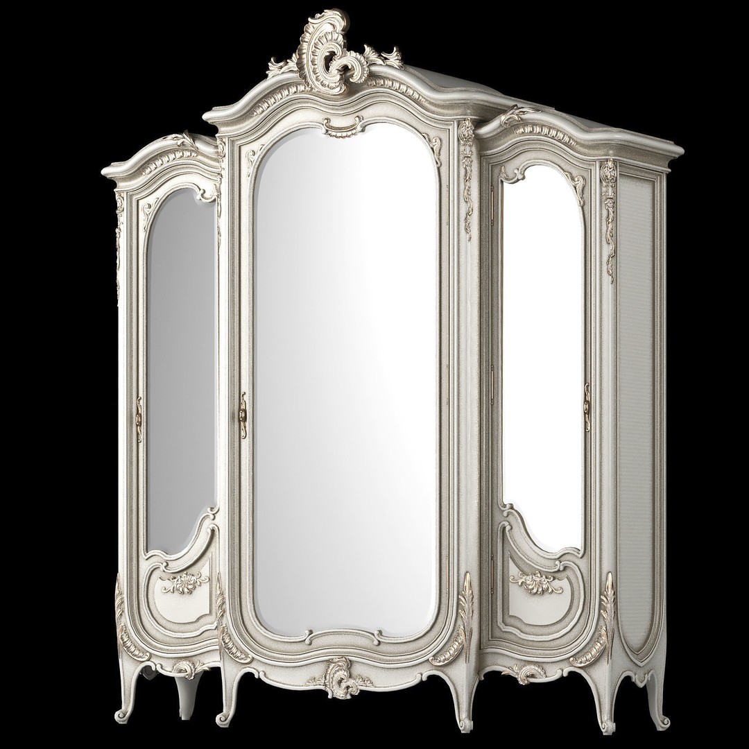 Louis Wardrobe 3D Model – Classical Rococo Design, PBR Textures - View 11