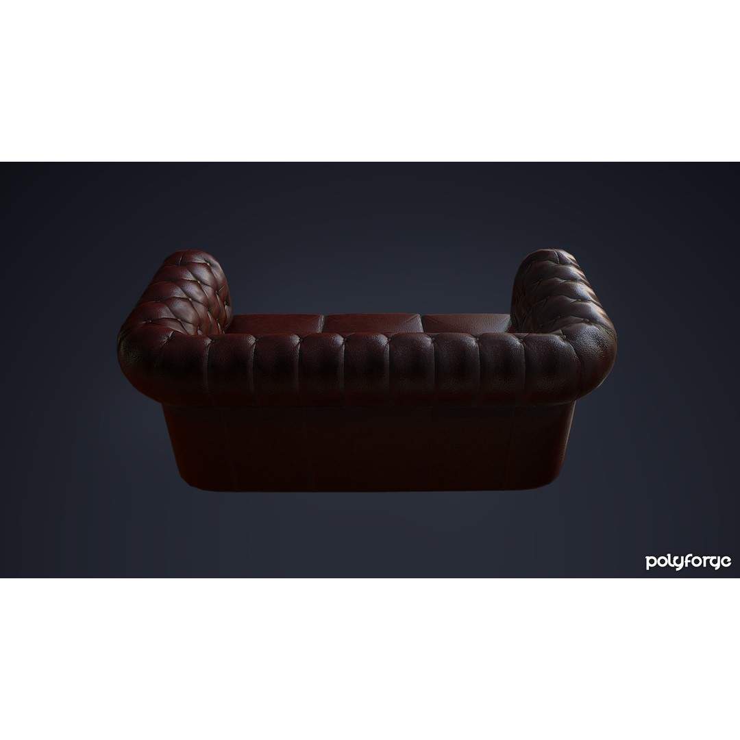 Leather Chesterfield Sofa Set 3D Model – Low Poly Game Ready, FBX - View 10