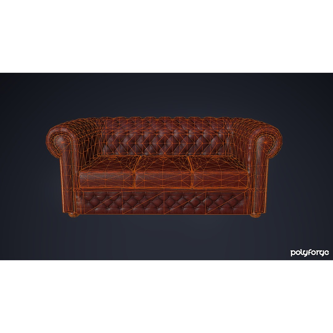 Leather Chesterfield Sofa Set 3D Model – Low Poly Game Ready, FBX - View 12
