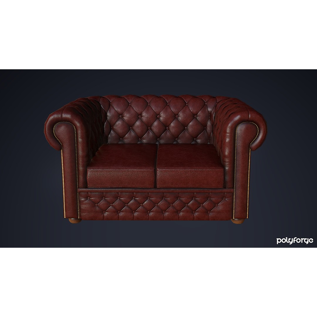 Leather Chesterfield Sofa Set 3D Model – Low Poly Game Ready, FBX - View 13