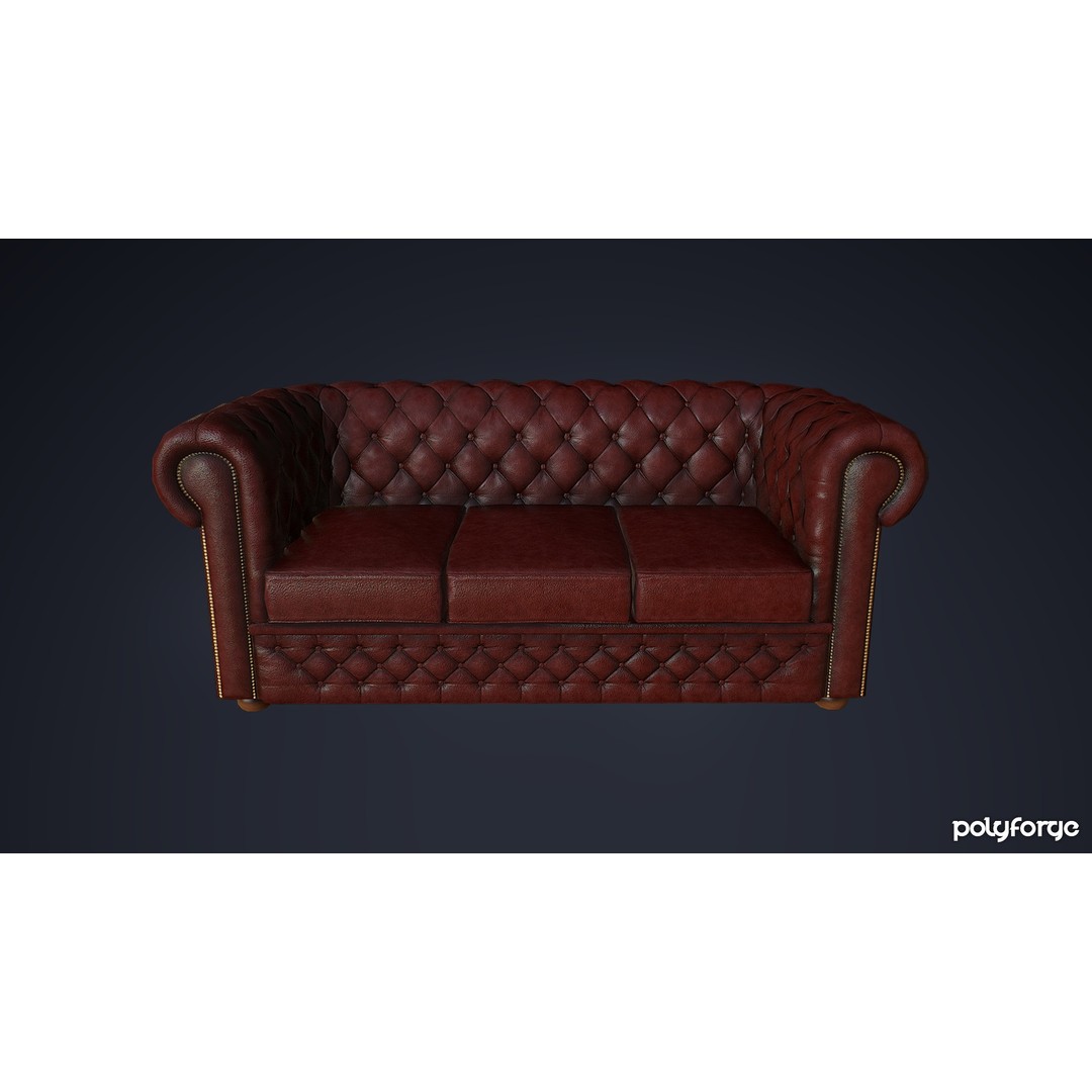 Leather Chesterfield Sofa Set 3D Model – Low Poly Game Ready, FBX - View 9