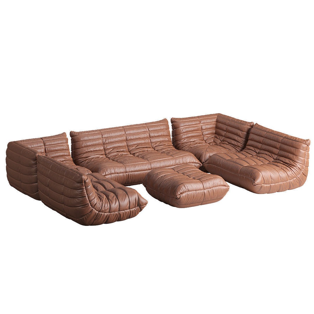 Ligne Roset TOGO Large 3D Model – Contemporary Sofa in Cognac Leather, FBX, OBJ - View 4