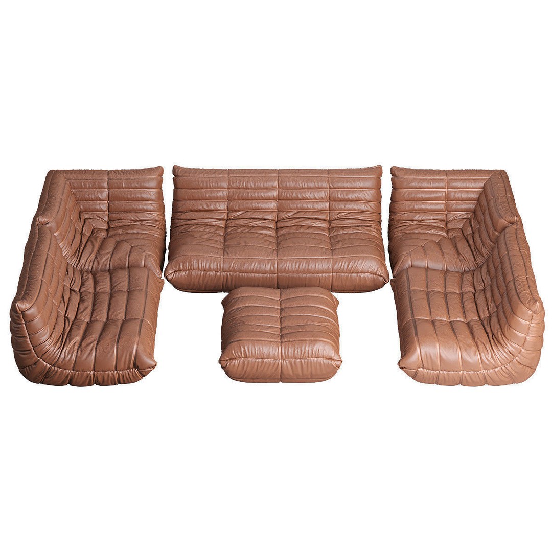 Ligne Roset TOGO Large 3D Model – Contemporary Sofa in Cognac Leather, FBX, OBJ - View 5
