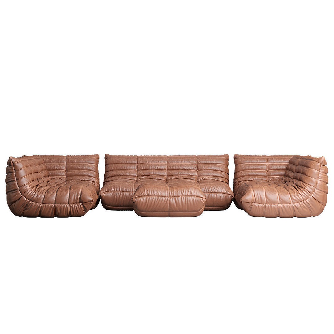 Ligne Roset TOGO Large 3D Model – Contemporary Sofa in Cognac Leather, FBX, OBJ - View 6