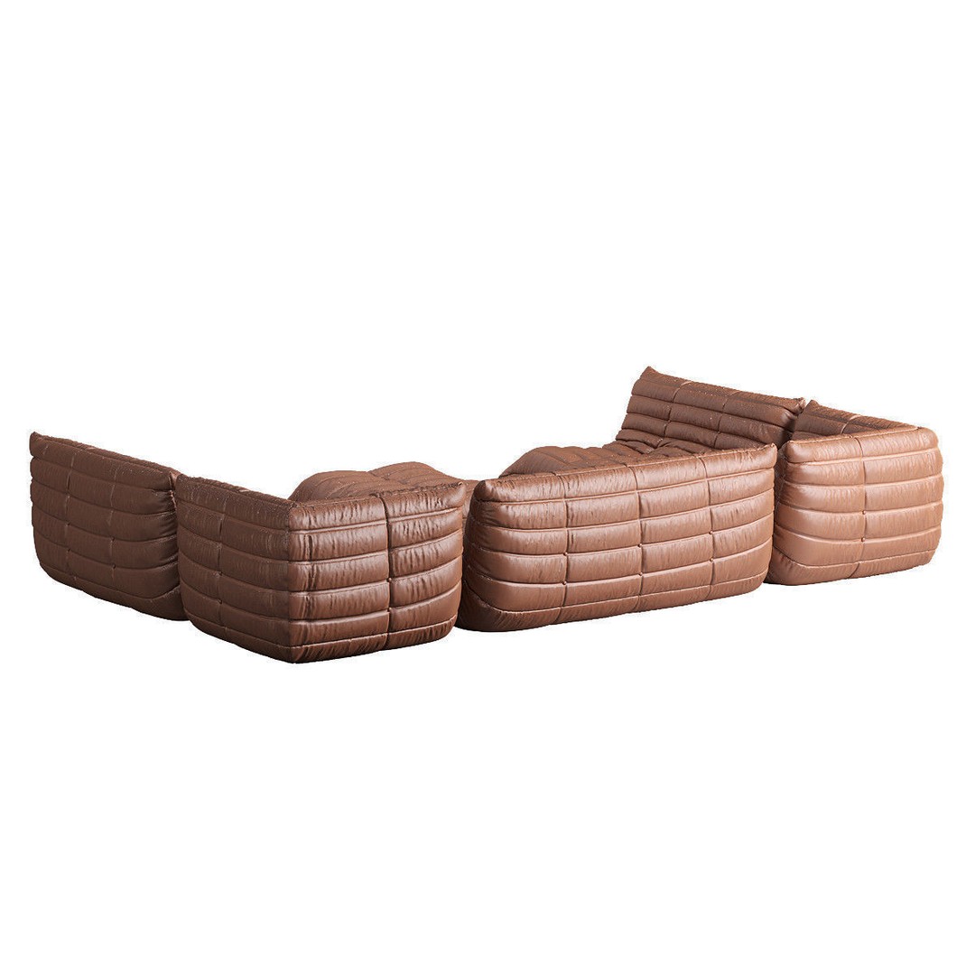 Ligne Roset TOGO Large 3D Model – Contemporary Sofa in Cognac Leather, FBX, OBJ - View 7