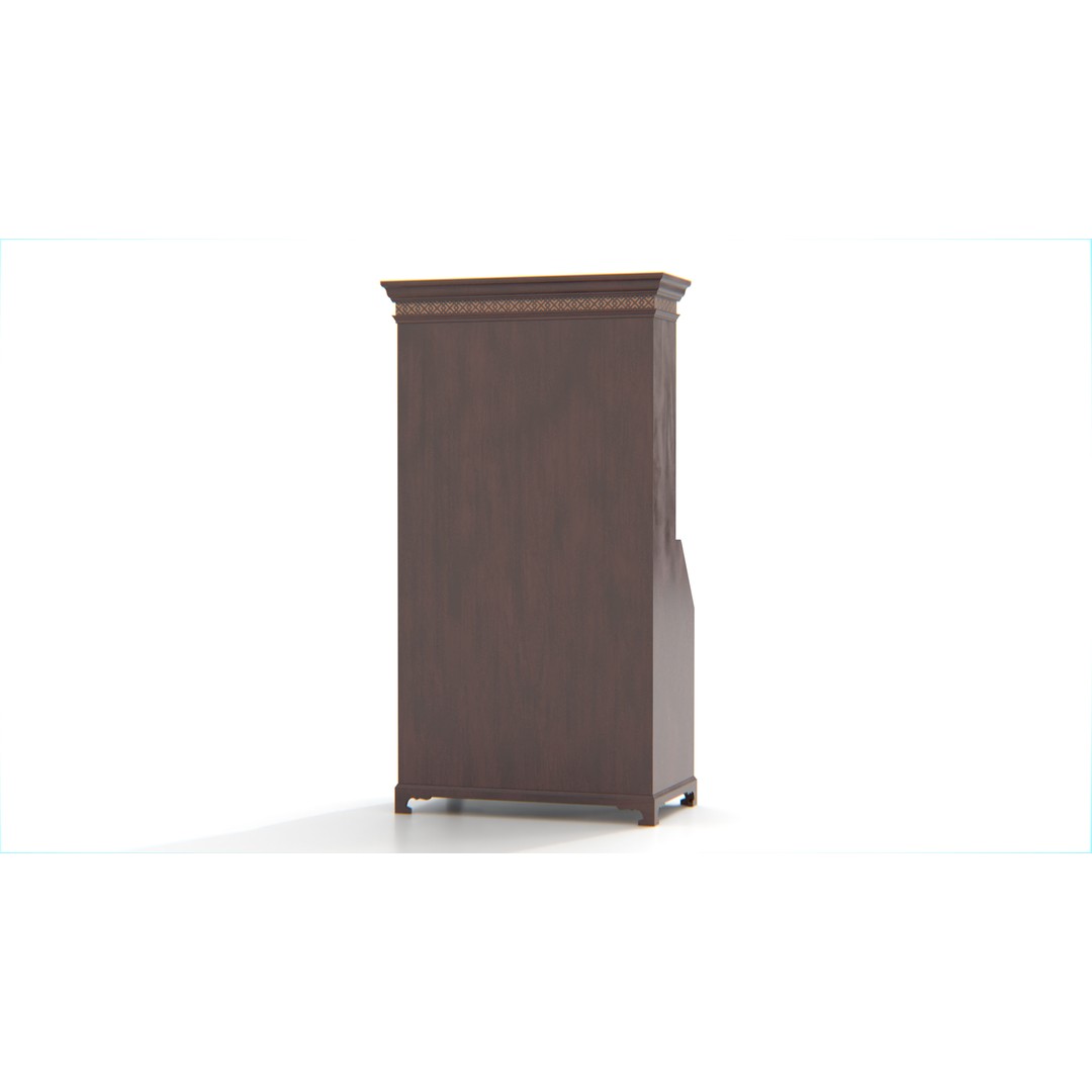 Antique Secretary Hutch Cabinet 3D Model – Low Poly Vintage Furniture, FBX, PBR