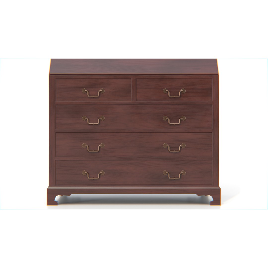 Antique Secretary Hutch Cabinet 3D Model – Low Poly Vintage Furniture, FBX, PBR - View 10