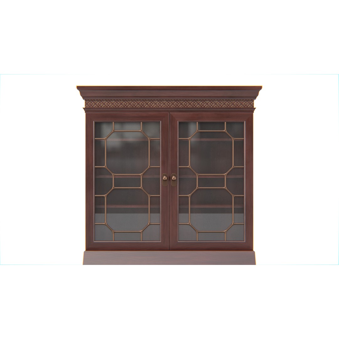 Antique Secretary Hutch Cabinet 3D Model – Low Poly Vintage Furniture, FBX, PBR - View 11