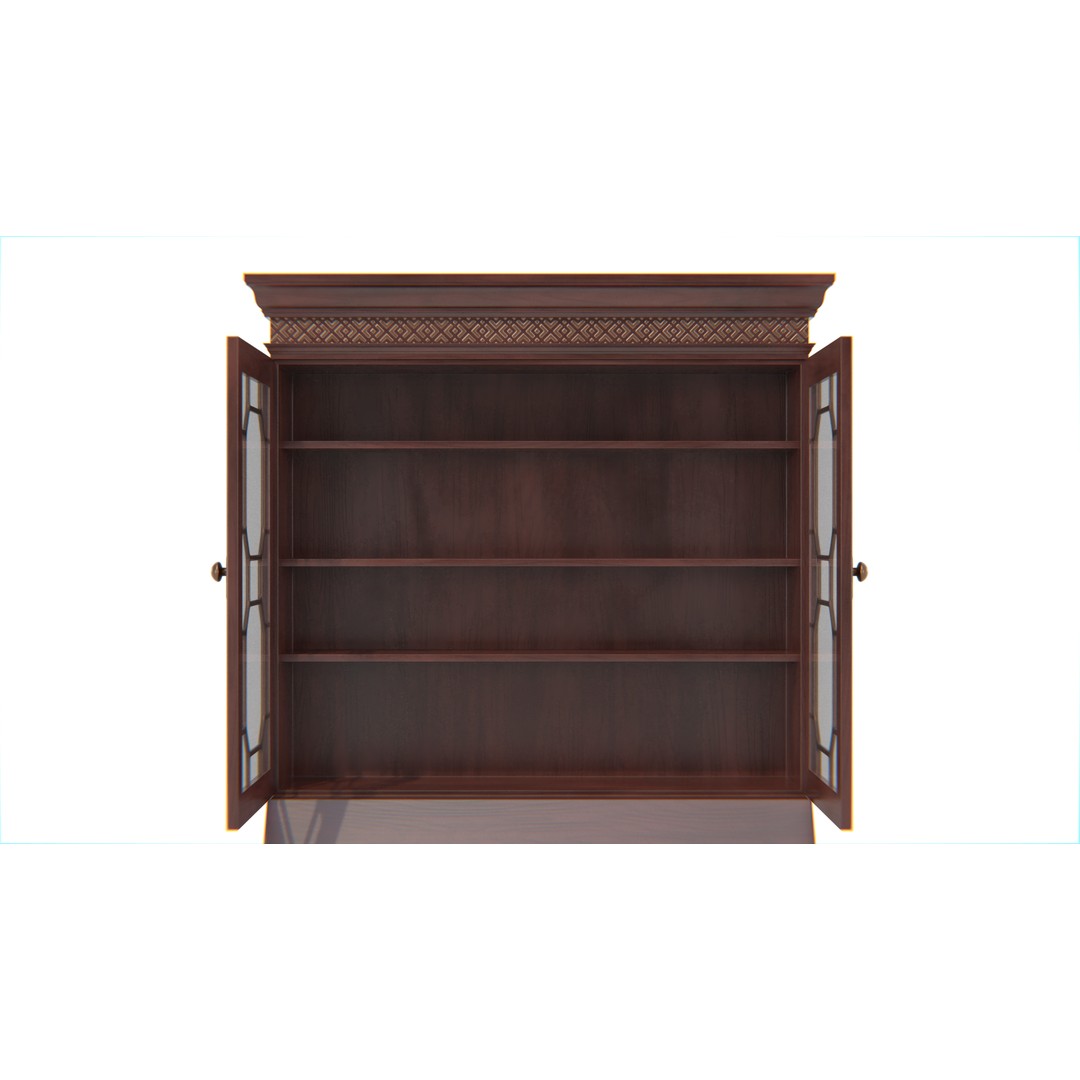 Antique Secretary Hutch Cabinet 3D Model – Low Poly Vintage Furniture, FBX, PBR - View 12
