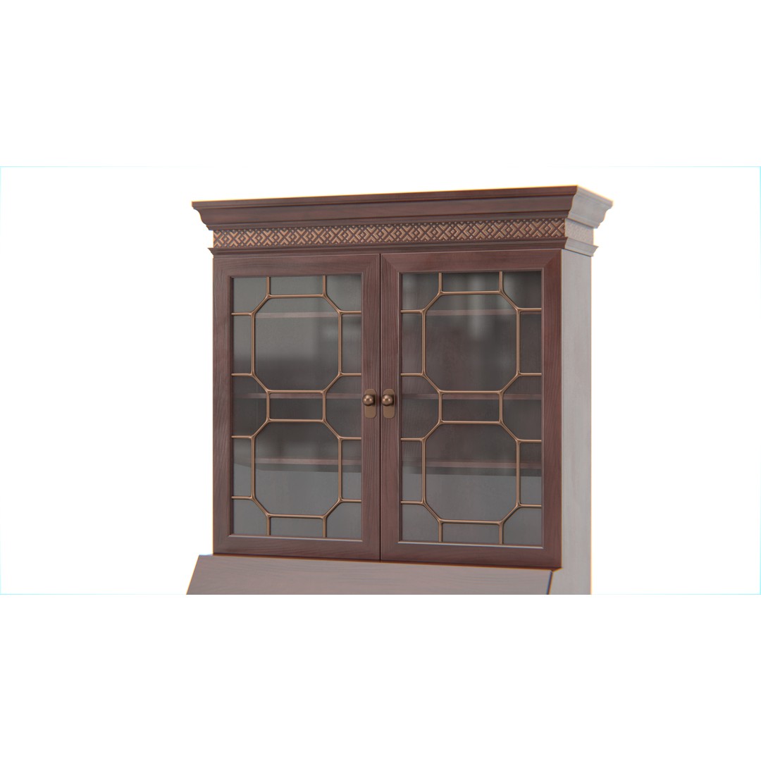Antique Secretary Hutch Cabinet 3D Model – Low Poly Vintage Furniture, FBX, PBR - View 13