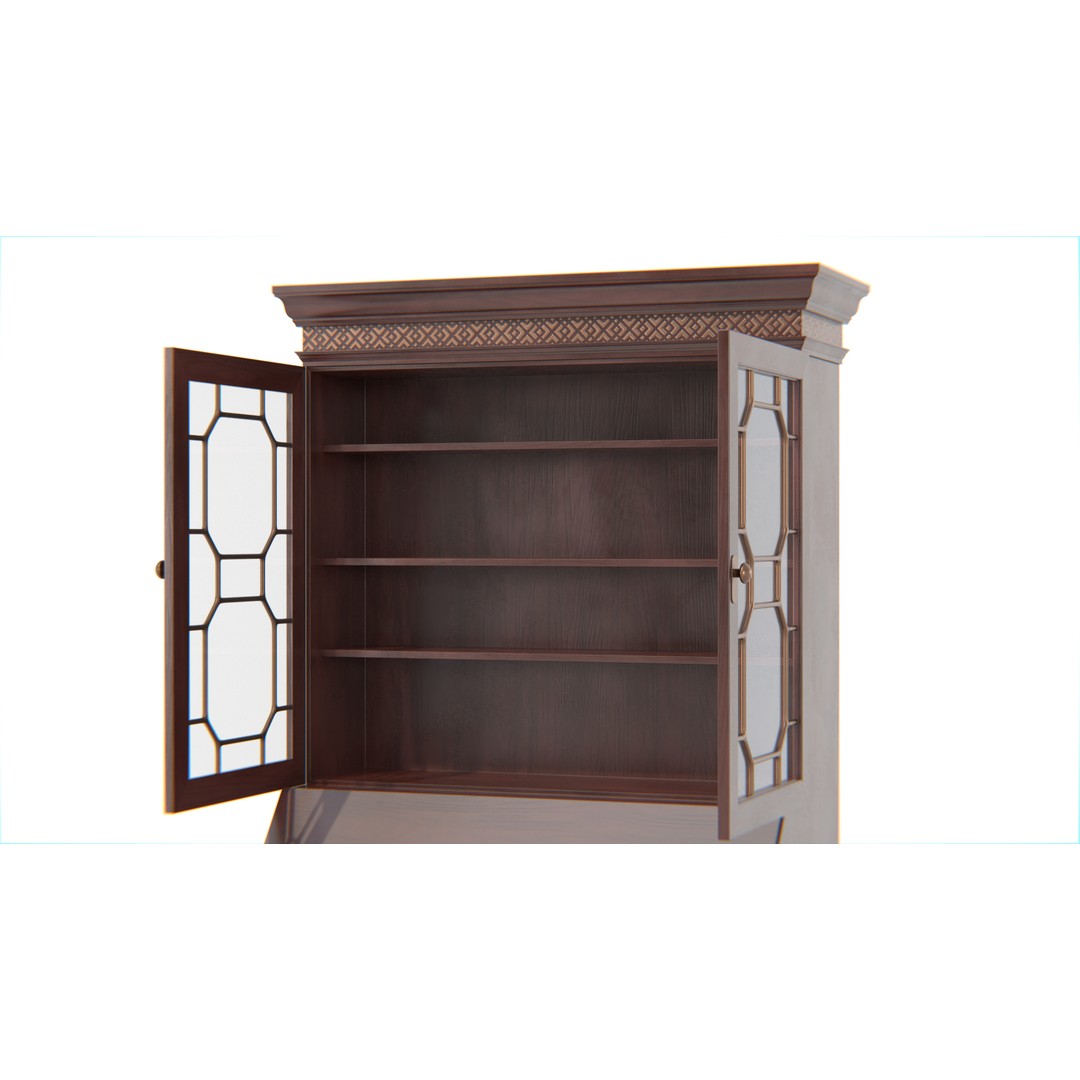 Antique Secretary Hutch Cabinet 3D Model – Low Poly Vintage Furniture, FBX, PBR - View 14