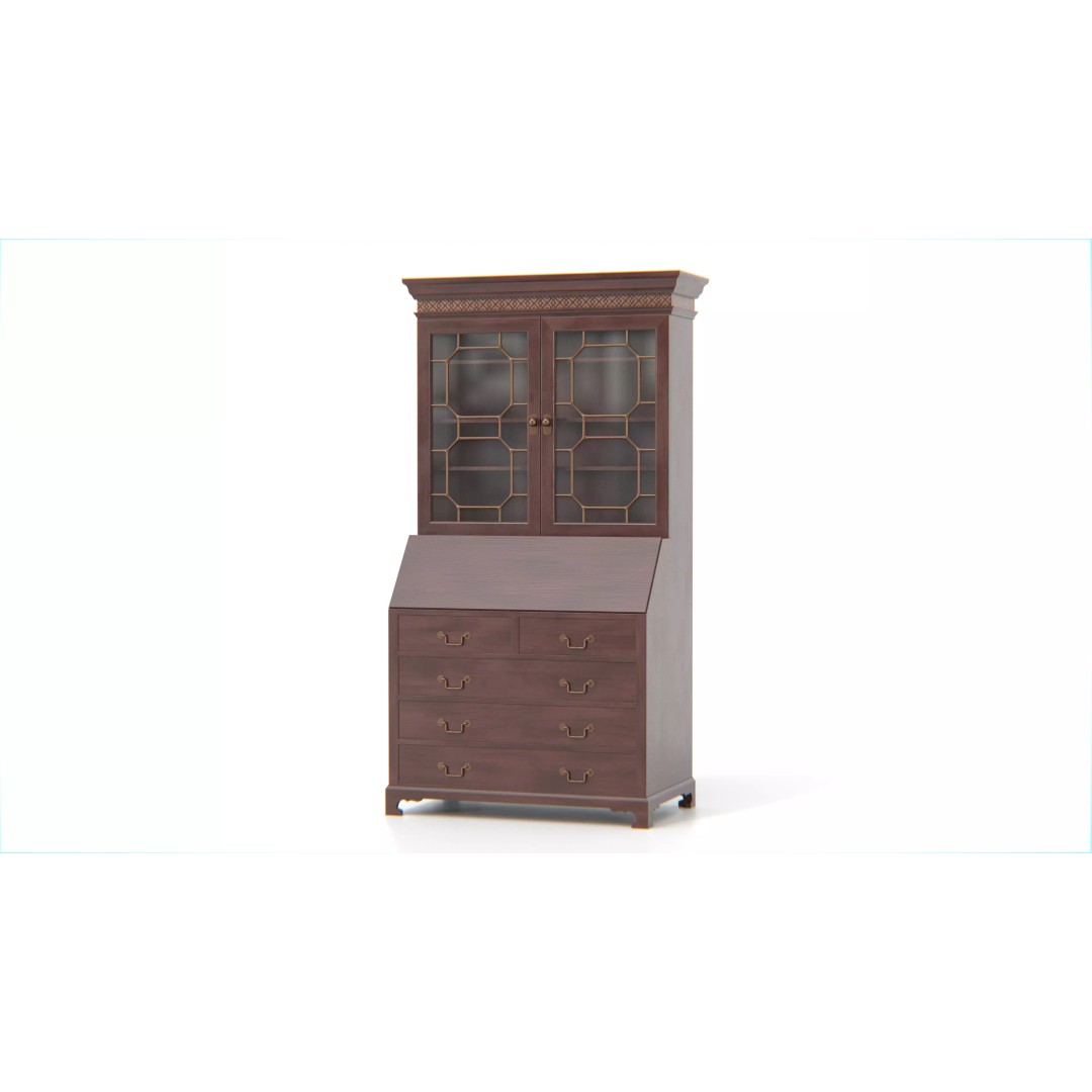 Antique Secretary Hutch Cabinet 3D Model – Low Poly Vintage Furniture, FBX, PBR - View 2