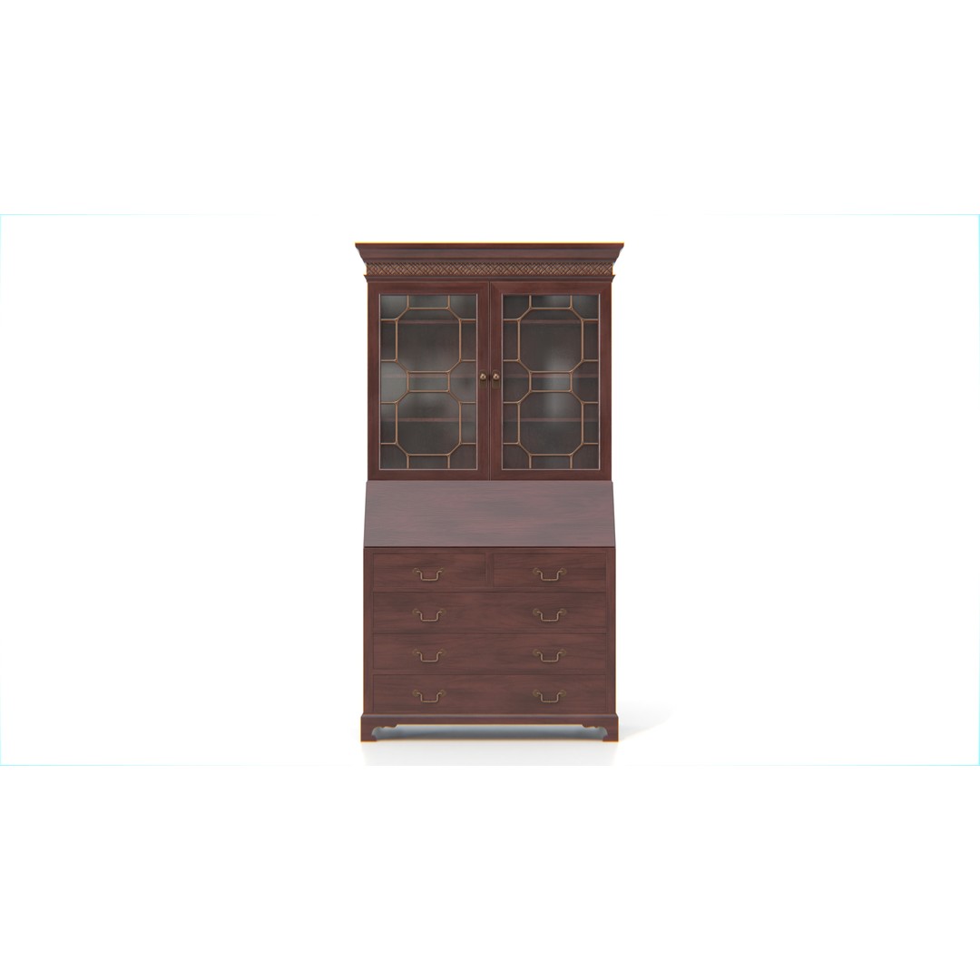 Antique Secretary Hutch Cabinet 3D Model – Low Poly Vintage Furniture, FBX, PBR - View 4