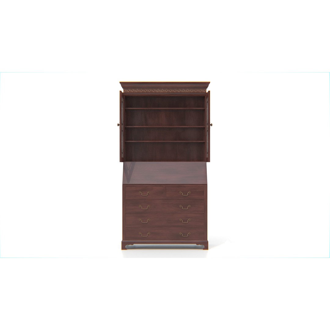 Antique Secretary Hutch Cabinet 3D Model – Low Poly Vintage Furniture, FBX, PBR - View 5