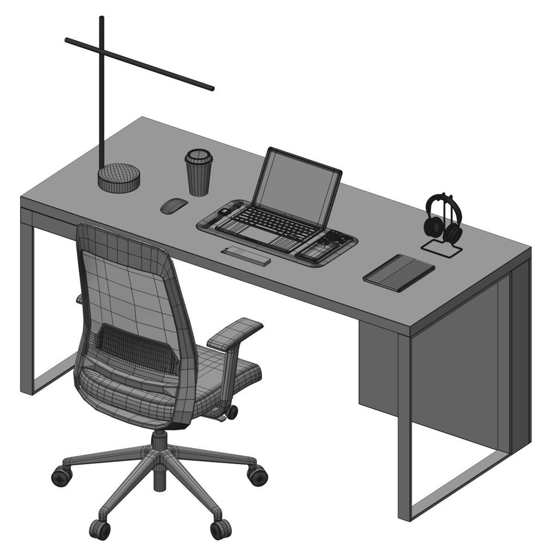 Workplace 3D Model – Office Furniture Set, PBR Textures, FBX